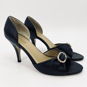 Seychelles Black Leather Jeweled Open Toe Pump Heels Size 8
